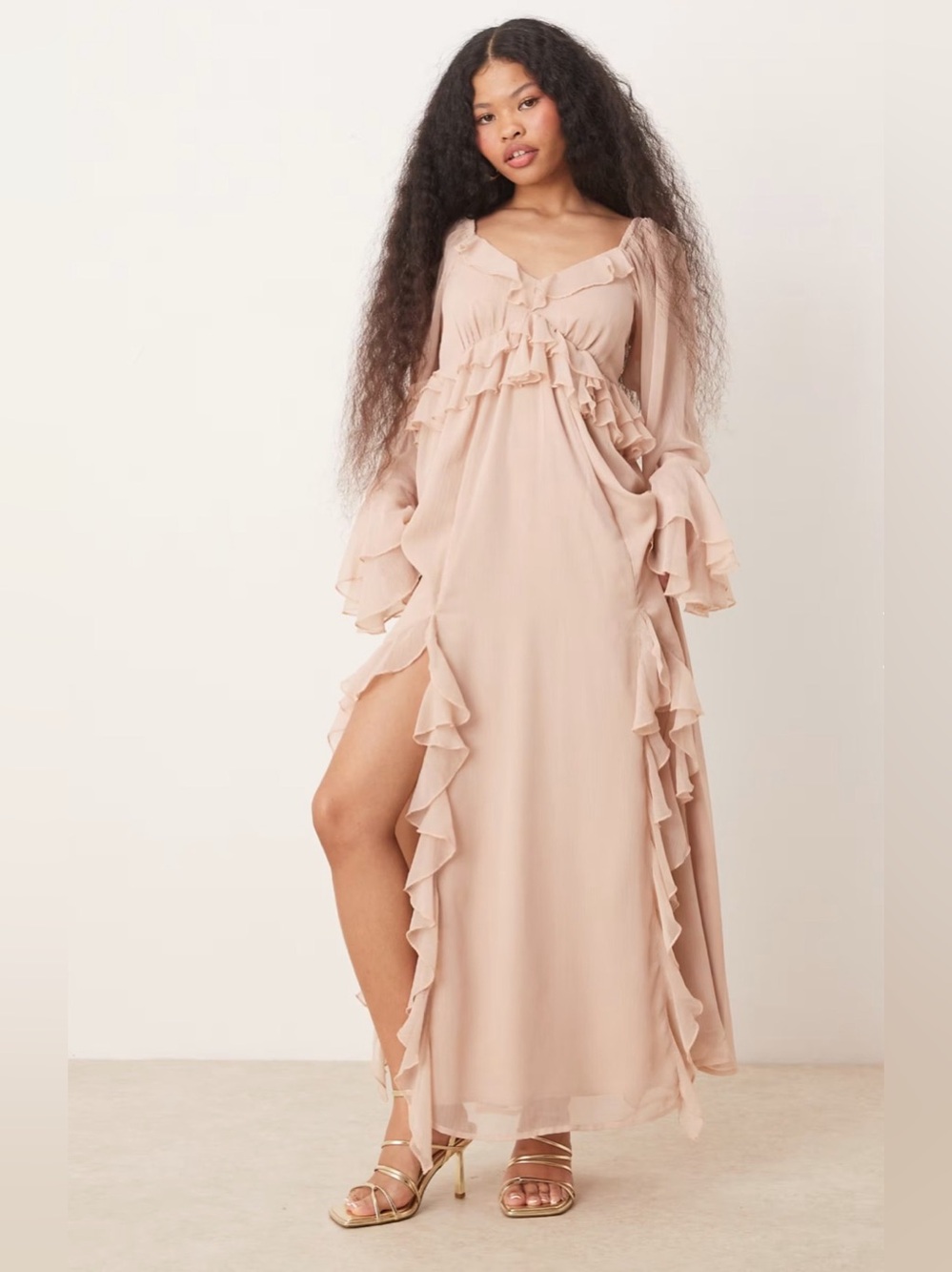NWOT ASOS Miss Selfridge blush ruffle maxi dress 6 boho cottagecore romantic